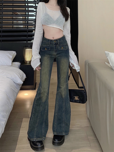 Actual shot ~ New hot girl elastic slim fit niche design micro-flared jeans