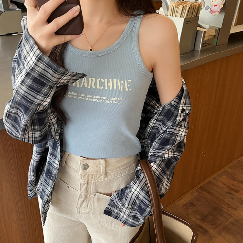 Real shot of summer camisole for women, new style, sleeveless, slim fit, beautiful back, short bottoming top, trendy for outer wear