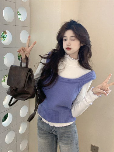 Real shot ~ 2024 spring outfit vest vest layered with knitted vest base T-shirt two-piece set