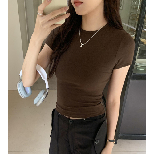 Actual pictures of loose elastic short-sleeved T-shirts for women spring and summer 2024 new basic casual niche sweet and spicy tops