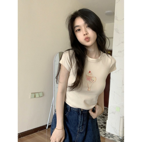 Official picture of short tight-fitting sweet hottie 2024 new bottoming shirt for women summer niche short-sleeved slim T-shirt top trendy