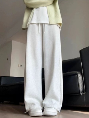 Chinese cotton composite milk silk spring and autumn new high-waisted straight loose spring and autumn leg-tie sports and leisure sweatpants