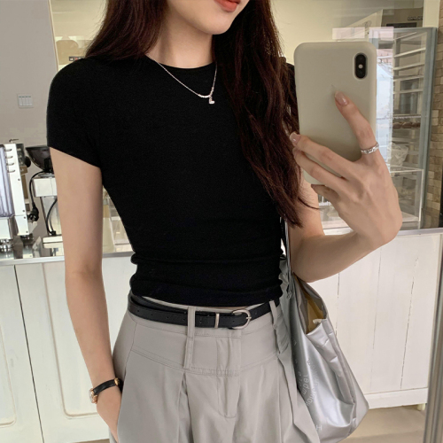 Actual pictures of loose elastic short-sleeved T-shirts for women spring and summer 2024 new basic casual niche sweet and spicy tops