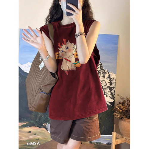 English has been changed B054# official picture 210g rear bag strip spring and summer loose cotton printed sleeveless vest for women