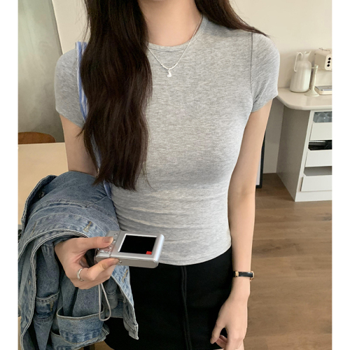 Actual pictures of loose elastic short-sleeved T-shirts for women spring and summer 2024 new basic casual niche sweet and spicy tops