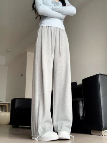 Chinese cotton composite milk silk spring and autumn new high-waisted straight loose spring and autumn leg-tie sports and leisure sweatpants