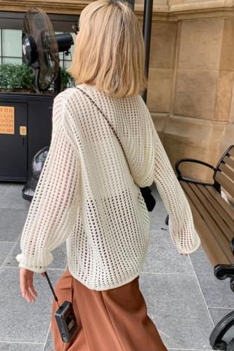 Overshirt women's summer thin long lazy air-conditioning shirt high-end top long-sleeved hollow sweater