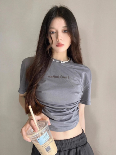 Official picture bm pure desire sexy sweet hot girl slim short tops women 2024 summer slim short-sleeved T-shirts