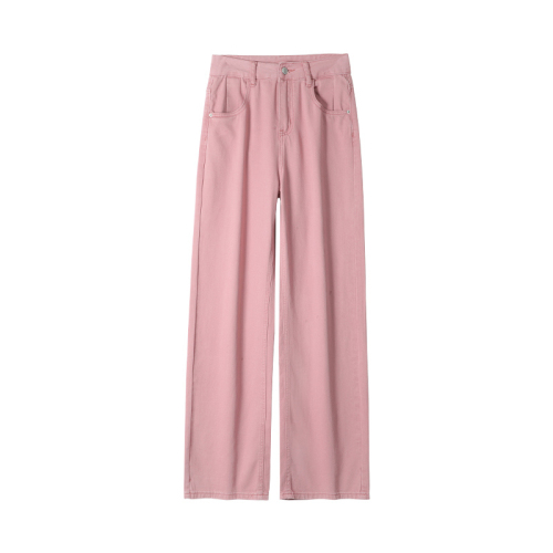 2024年新品显瘦脏粉色牛仔裤女时尚小众设计感宽松阔腿长裤子