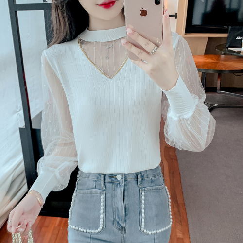 Real shots of spliced ​​sweaters, spring and autumn new styles, halterneck warm tops, long-sleeved bottoming shirts for women