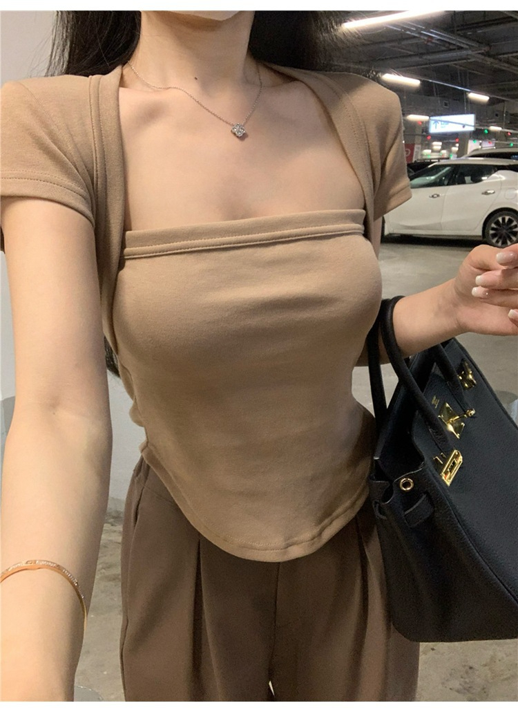 方領短袖T恤女裝夏季辣妹純欲修身設計感上衣打底衫