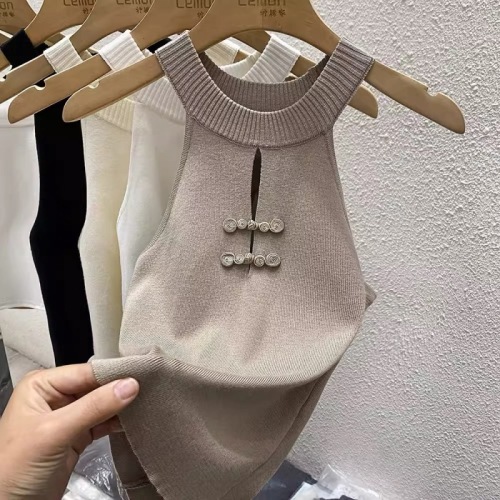 New Chinese style sling women's inner wear and outer wear 2024 spring and summer new slim fit inner wear sleeveless halter neck buttoned top