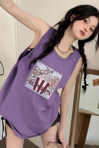 English has been changed B045# official picture 210g rear bag strip spring and summer loose cotton printed sleeveless vest for women