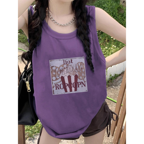 English has been changed B045# official picture 210g rear bag strip spring and summer loose cotton printed sleeveless vest for women