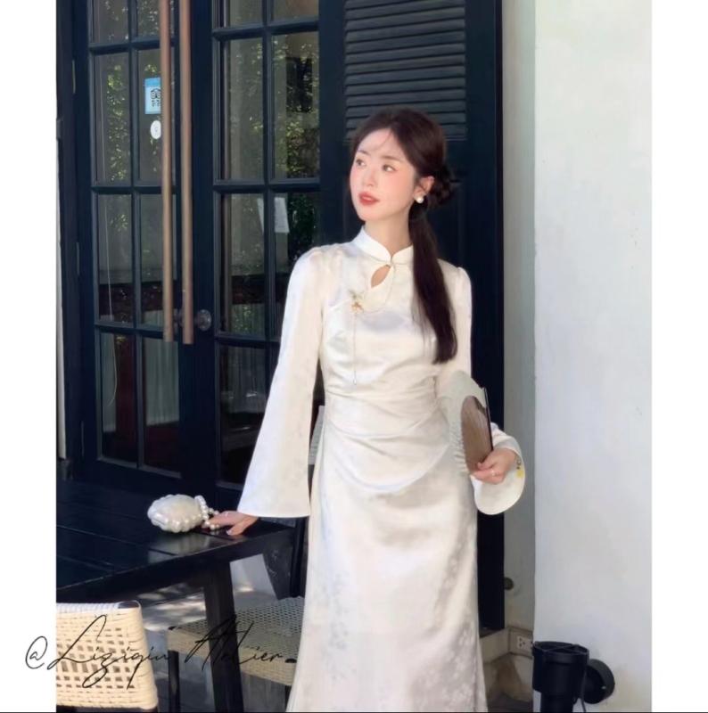 栗子秋春日花序2024早春女裝新品新中式旗袍提花春款中國風旗袍
