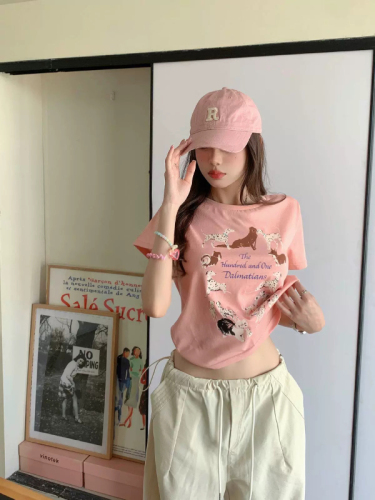 Official picture of American retro hottie summer sweet and spicy style slim casual slim waist exposed navel short-sleeved T-shirt for women