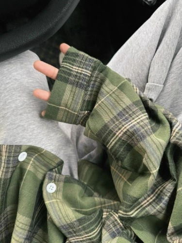 Original Cotton Color-Woven Retro Green Checkered Shirt for Women - Spring and Autumn New Design Sense Uncommon Blouse