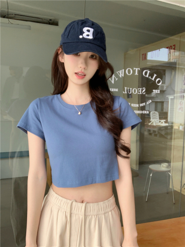 Actual shot ~ Feel free to recommend!  Right shoulder hot girl student petite solid color short T-shirt