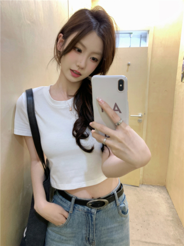 Actual shot ~ Feel free to recommend!  Right shoulder hot girl student petite solid color short T-shirt