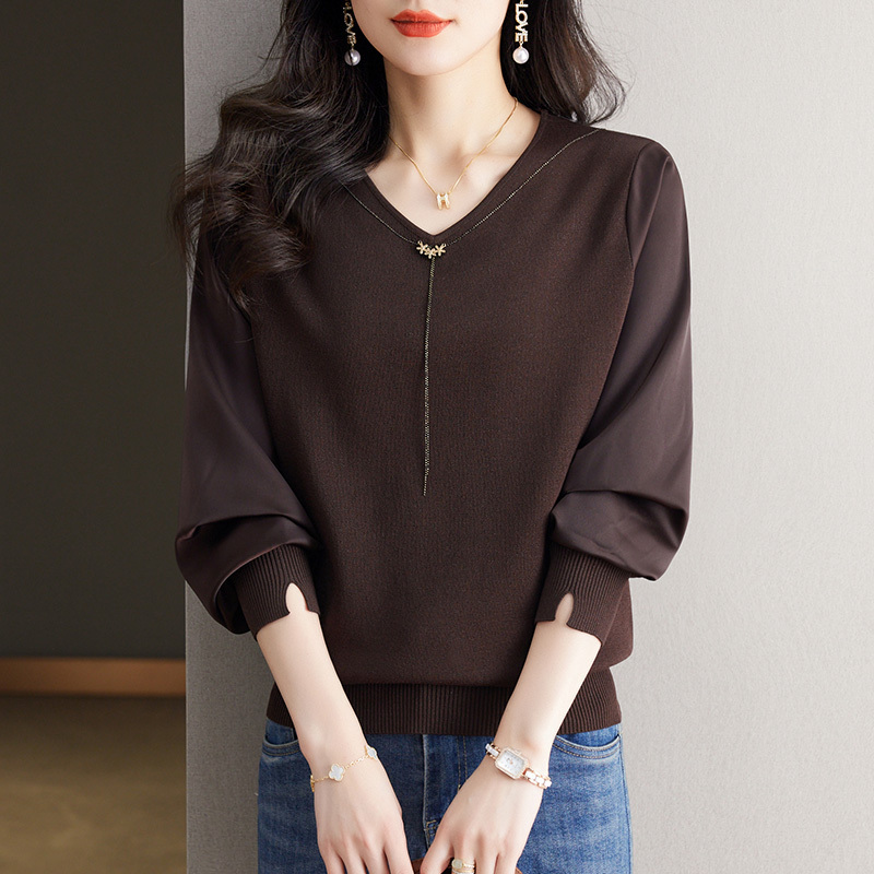 貴夫人洋氣媽媽打底衫春秋上衣V領針織衫春裝2024年新款女裝毛衣