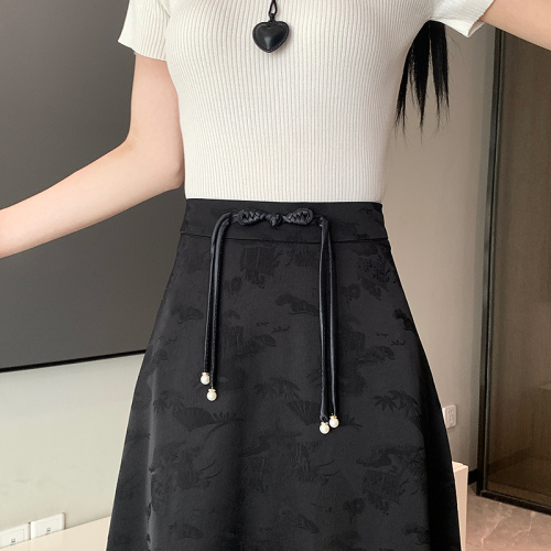 Actual shot of 2024 spring and summer new national style jacquard new Chinese style plate buckle A-line skirt high-end slim mid-length skirt
