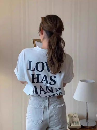 Official photo of Korean chic foreign casual versatile letter printed short-sleeved T-shirt for women 2024 new loose top