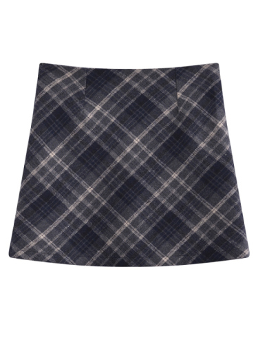Women's New High-Waisted Plaid Wool Blend Semi-Bodycon Skirt with Vintage Short A-Line Skirt for Autumn/Winter