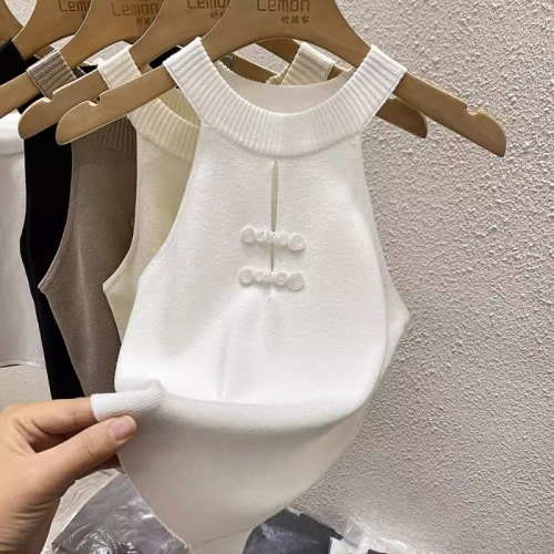 New Chinese style sling women's inner wear and outer wear 2024 spring and summer new slim fit inner wear sleeveless halter neck buttoned top