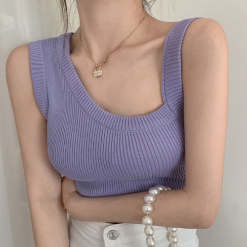 Design sense niche irregular camisole women's summer outer wear knitted inner bottoming off-shoulder hot girl sleeveless top