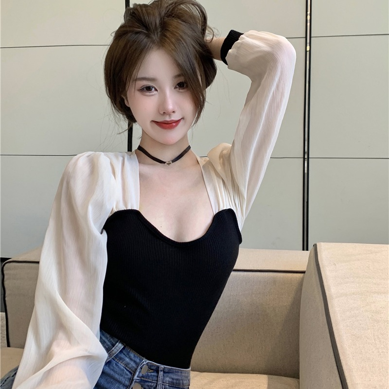 方領上衣服女裝春秋季冬內搭打底衫新款設計感修身長袖針織衫