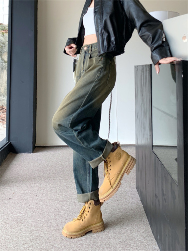 Real shot of retro jeans for women in spring 2024 new high-waist slim design wide-leg pants straight-leg trousers trendy