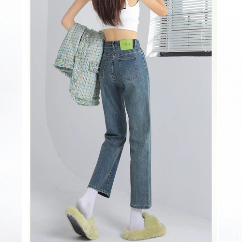 Straight-leg jeans for women, high-waisted, slim, narrow version for spring and autumn, new baguette pipe pants