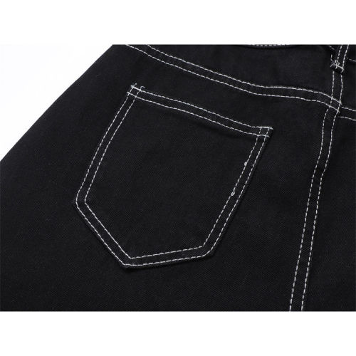 Black open-stitched straight jeans for women in autumn and winter, slim and loose wide-leg pants with stylish design