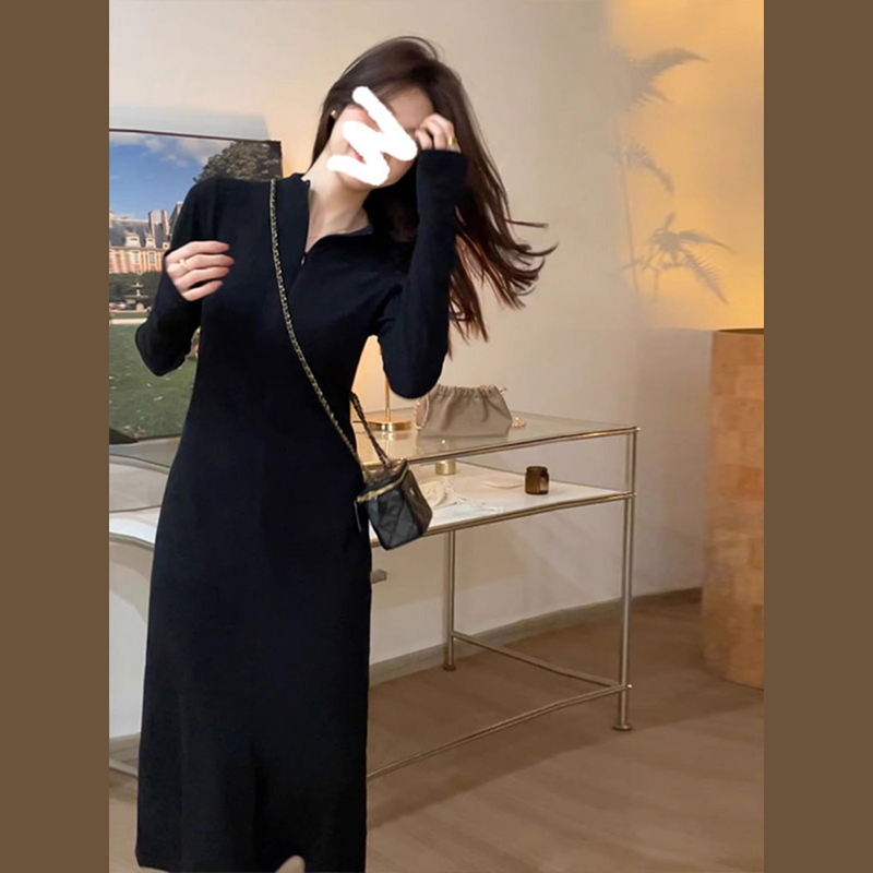 大衣內搭拉鏈連衣裙子女春冬季2024新款法式氣質顯瘦打底包臀長裙