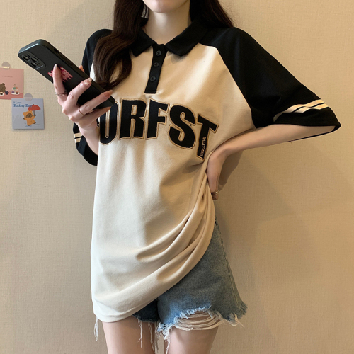 实拍 广州珠地棉质量夏装韩版宽松字母中长款大码短袖T恤女
