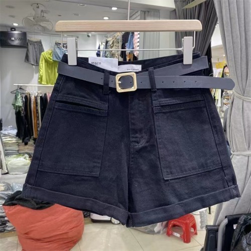 Korean Style Fashionable Denim Shorts Women's High Waist Versatile Wide Leg Pants 2024 Summer New Product Curled A-Line Hot Pants