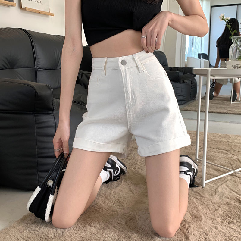 褲子女2024年夏裝高腰顯瘦chic風卷邊牛仔短褲寬鬆時尚休閒熱褲子