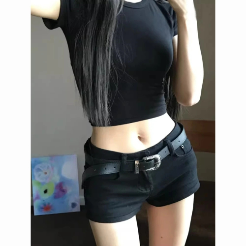 Black low-waisted denim super shorts for women summer hip-covering y2k light subculture hot pants American hot girl stretch pants trendy