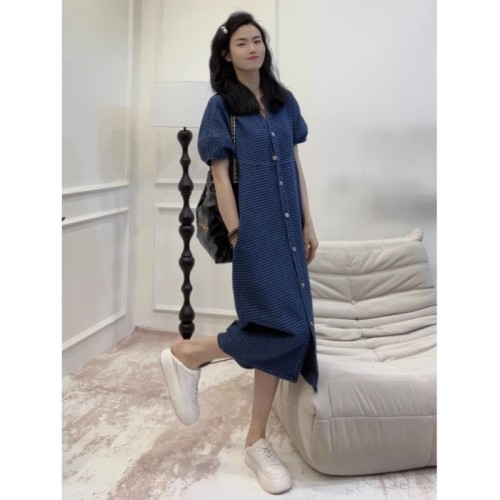 Short/long 2024 spring new custom jacquard denim high-end dress