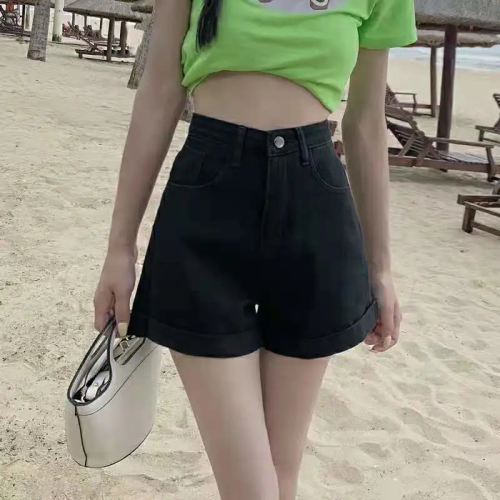 Fashionable denim shorts for women, loose and trendy ins versatile A-line high-waisted wide-leg hot pants 2024 summer new style slimming outer wear