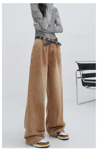 New Design Washed Wide Leg Jeans Women's Loose Slim Straight Floor-Mopping Pants