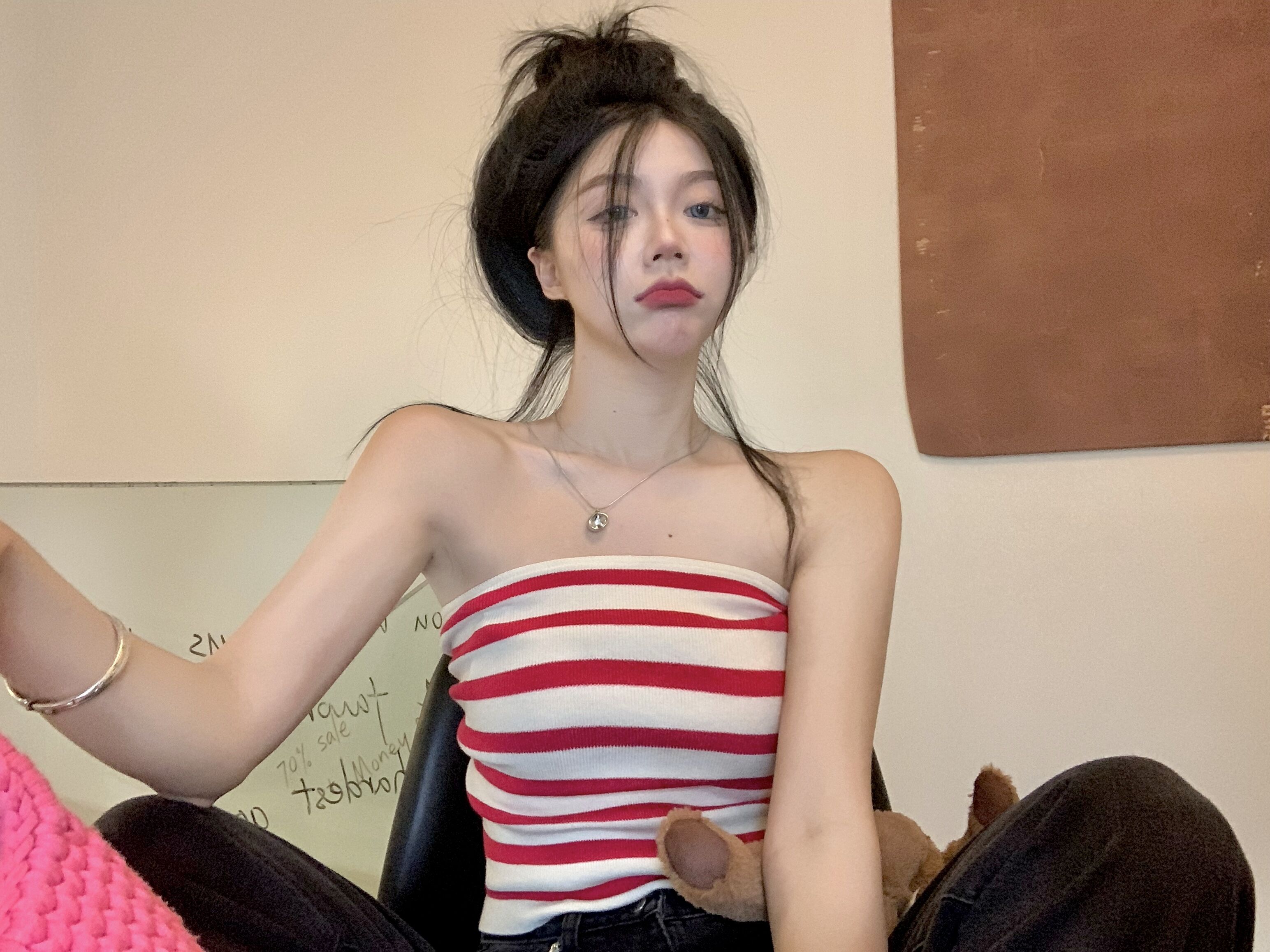 純欲風性感條紋抹胸外穿小吊帶背心女熱辣妹獨特别致絕美bm短上衣