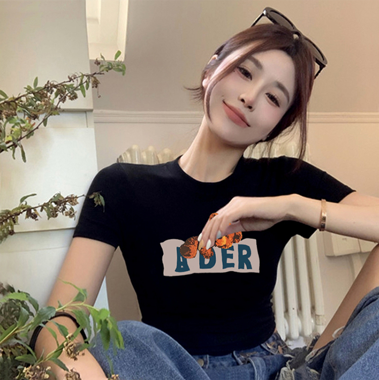 純棉茶里茶氣短款上衣女設計感小眾百搭純棉大碼短袖T恤ins