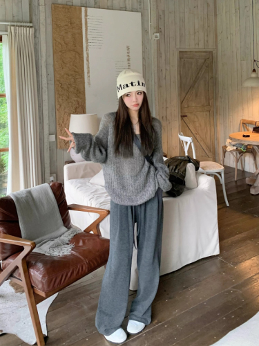 Original fabric live streaming high-waisted glutinous rice pants, shivering pants 2024 solid color wide-leg pants straight-leg long pants