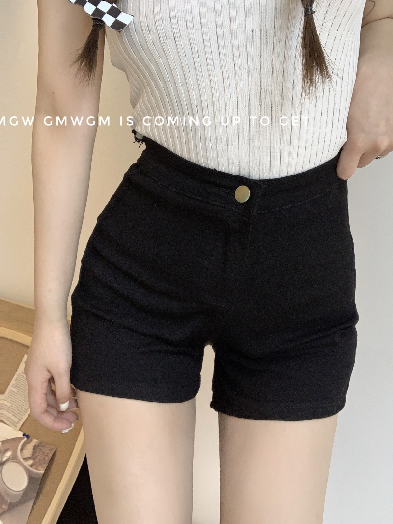 Real shot of denim shorts, high elastic, A-line, high waist, tight, slimming, internet celebrity hot pants, short style