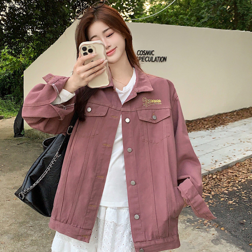 Real shot!  European and American purple denim jacket trendy ins women's spring and autumn short retro pink workwear Yiyi