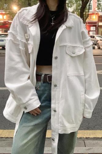 Real shot!  White denim jacket for women spring new design niche street retro jacket top