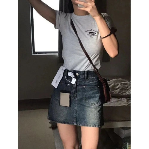 Denim short skirt for women summer 2024 new slimming A-line anti-exposure versatile hip-covering skirt