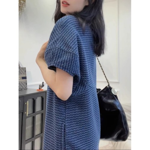 Short/long 2024 spring new custom jacquard denim high-end dress