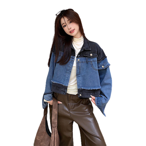 Real shot!  Retro Hong Kong style short spliced ​​denim jacket new style women's spring and autumn Korean style versatile jacket top